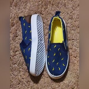 Navy and Yellow Kids Slip-On Sneakers